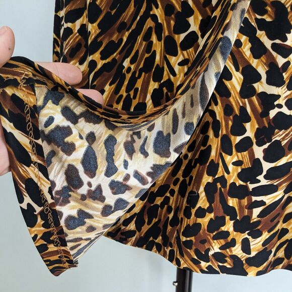 Normal Kamali Wrap Dress M Brown Short Leopard Animal Print Work Career Sleeve - Picture 7 of 12